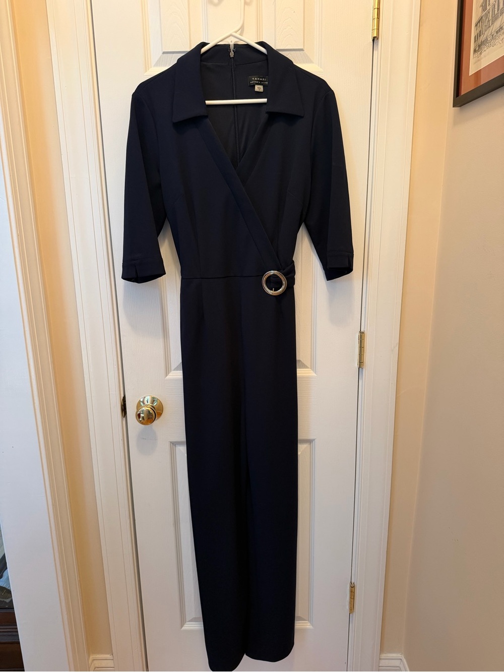 Tahari Navy Wrap Jumpsuit with Ring Detail